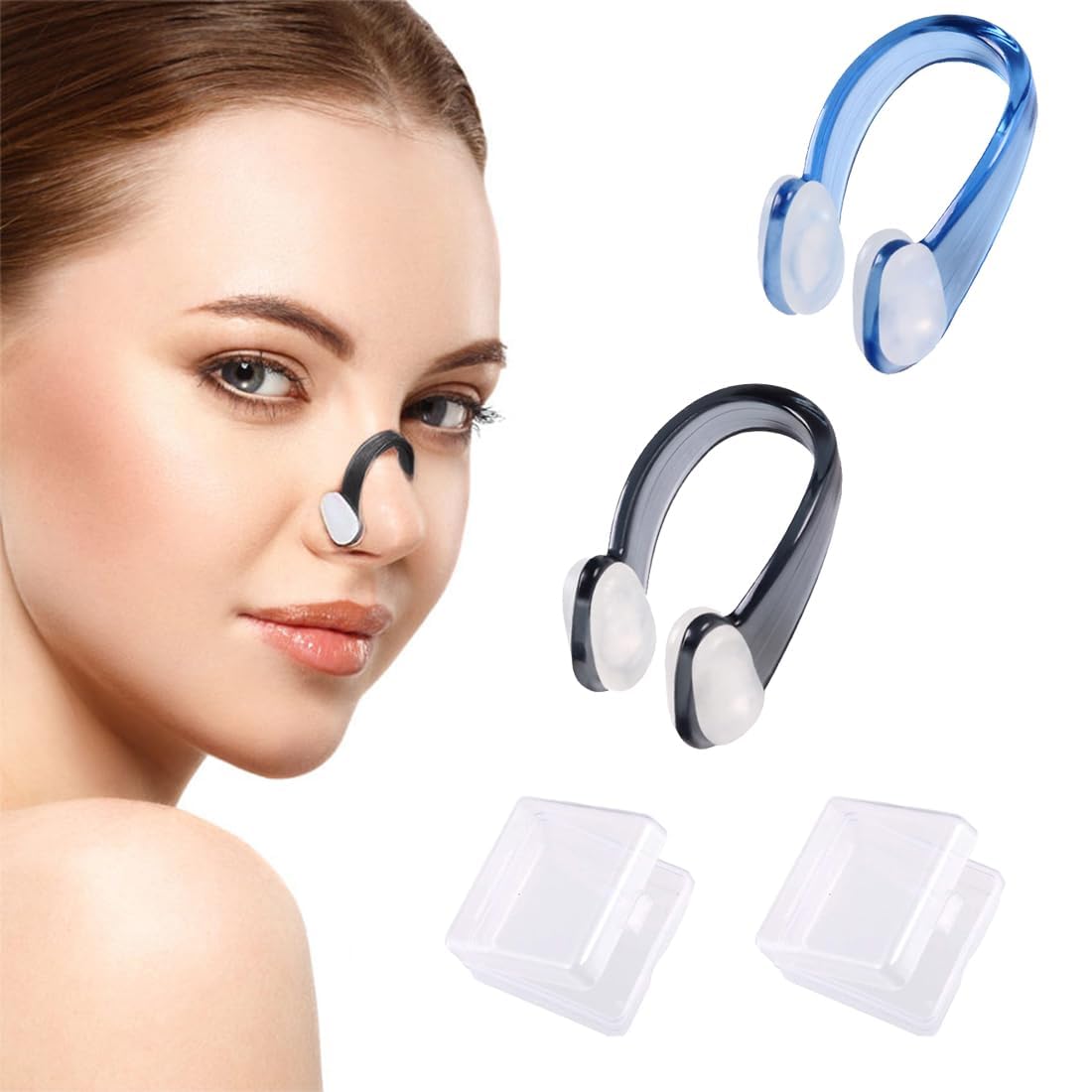 2 Pack Swimming Nose Clips, Silicone Nose Clip, Waterproof Nose Clip, Swim Nose Grip, Swimming Nose Protectors, For Adult Kids Child Women Men Unisex Swimming Water Sports Pool (Black and Blue)