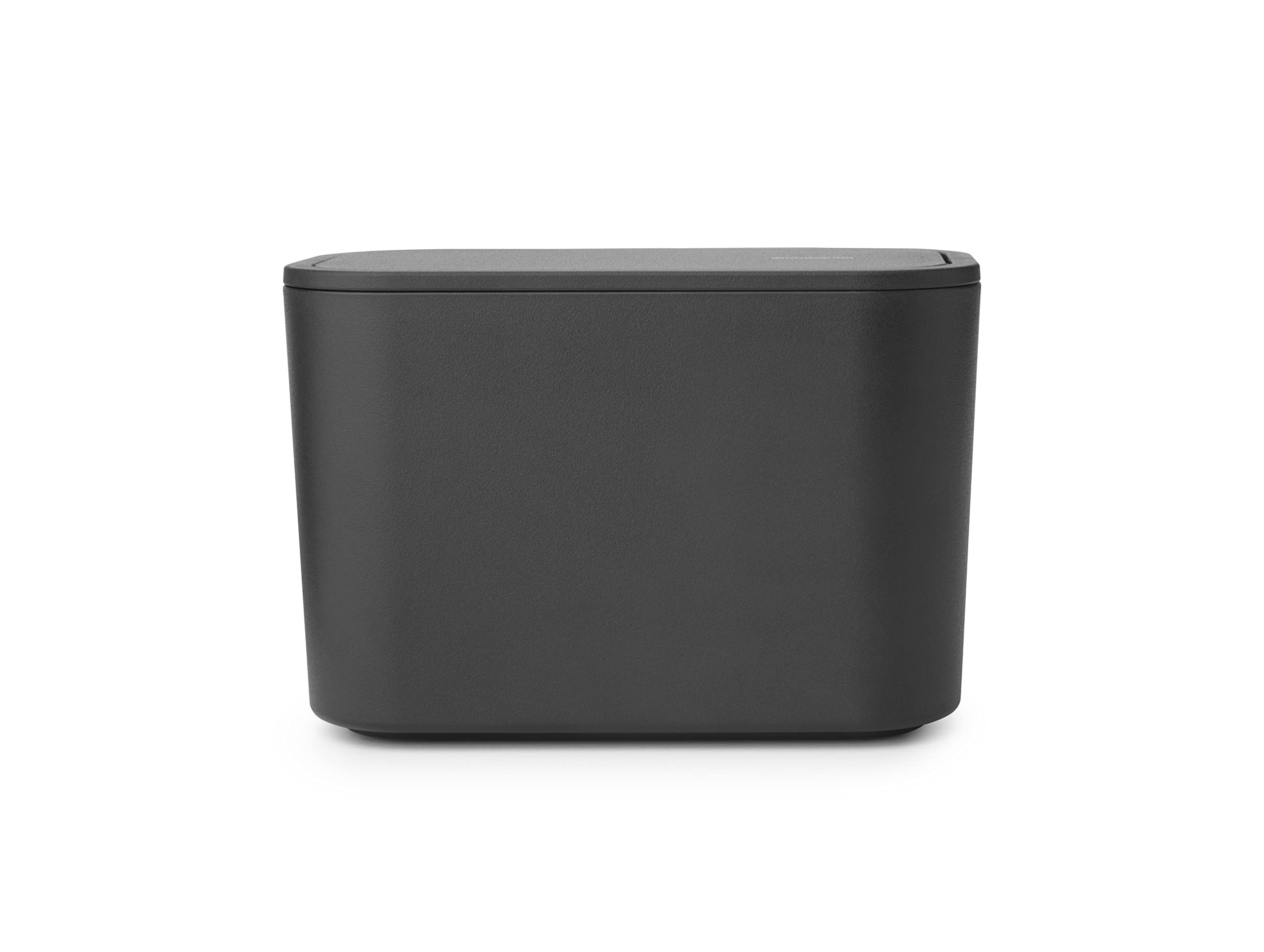 MindSet Bathroom Small Trash Caddy (Dark Gray) Hygienic Basin Top Storage Can with Swing Lid for Disposal of Used Cosmetics, Cotton Pads, Cue Tips (4 x 6 x 3)