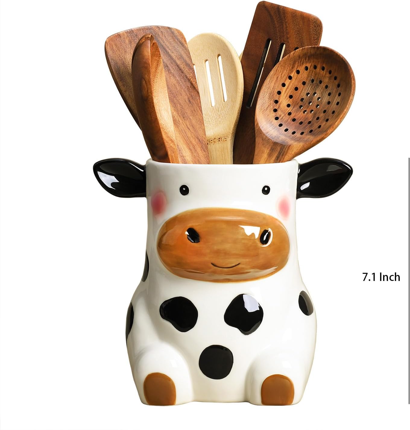 SOCOSY Ceramic Cartoon Cow Kitchen Utensil Holder For Countertop Large Cooking Utensil Crock Holder Spatula Holder, Kitchen Accessories Decoration-Cow A