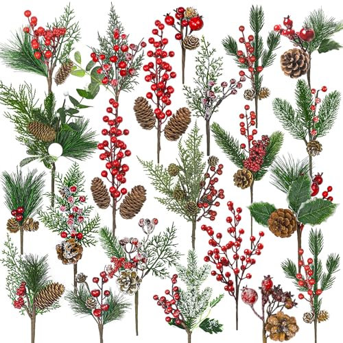 ZONITOK 22 Stück Groß Weihnachtsbeeren Künstliche Tannenzweige mit...