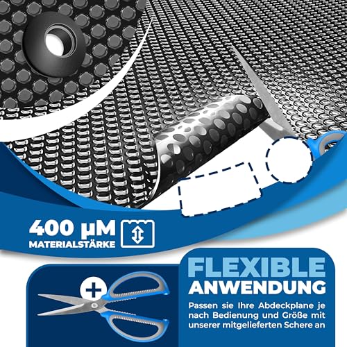 KESSER® Pool Solarabdeckplane Rund Ø 366 cm, Solarfolie 120 µm, Solarabdeckung Solarplane zuschneidbar, Poolheizung Wassererwärmung Wärmeplane, Poolsolarplane mit 1x Schere, 1x Lochzange & 12x Ösen