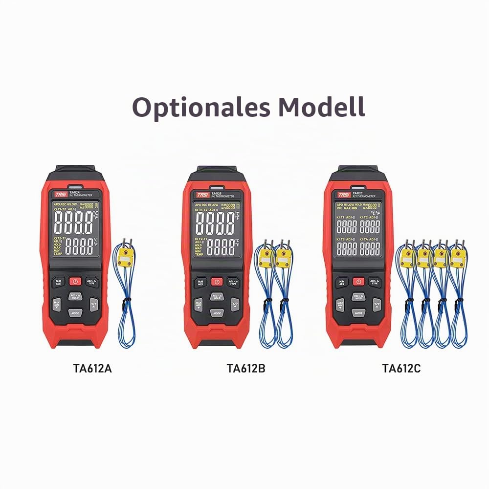 TASI TA612C Thermoelement-Thermometer Typ K/J mit 4 Kanälen -200~1372℃/ -328~2501℉ Digitales LCD-Handheld-Temperaturmessgerät 5000 Gruppen Datenspeicherung mit USB-Daten-Upload und Echtzeitmessung