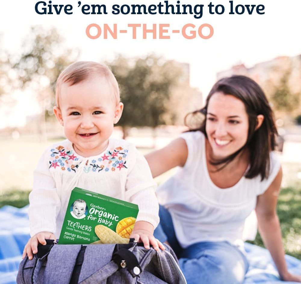 Gerber Snacks for Baby Teethers, Organic Gentle Teething Wafers, Mango Banana Carrot, 1.7 Ounce, 12 Count Box