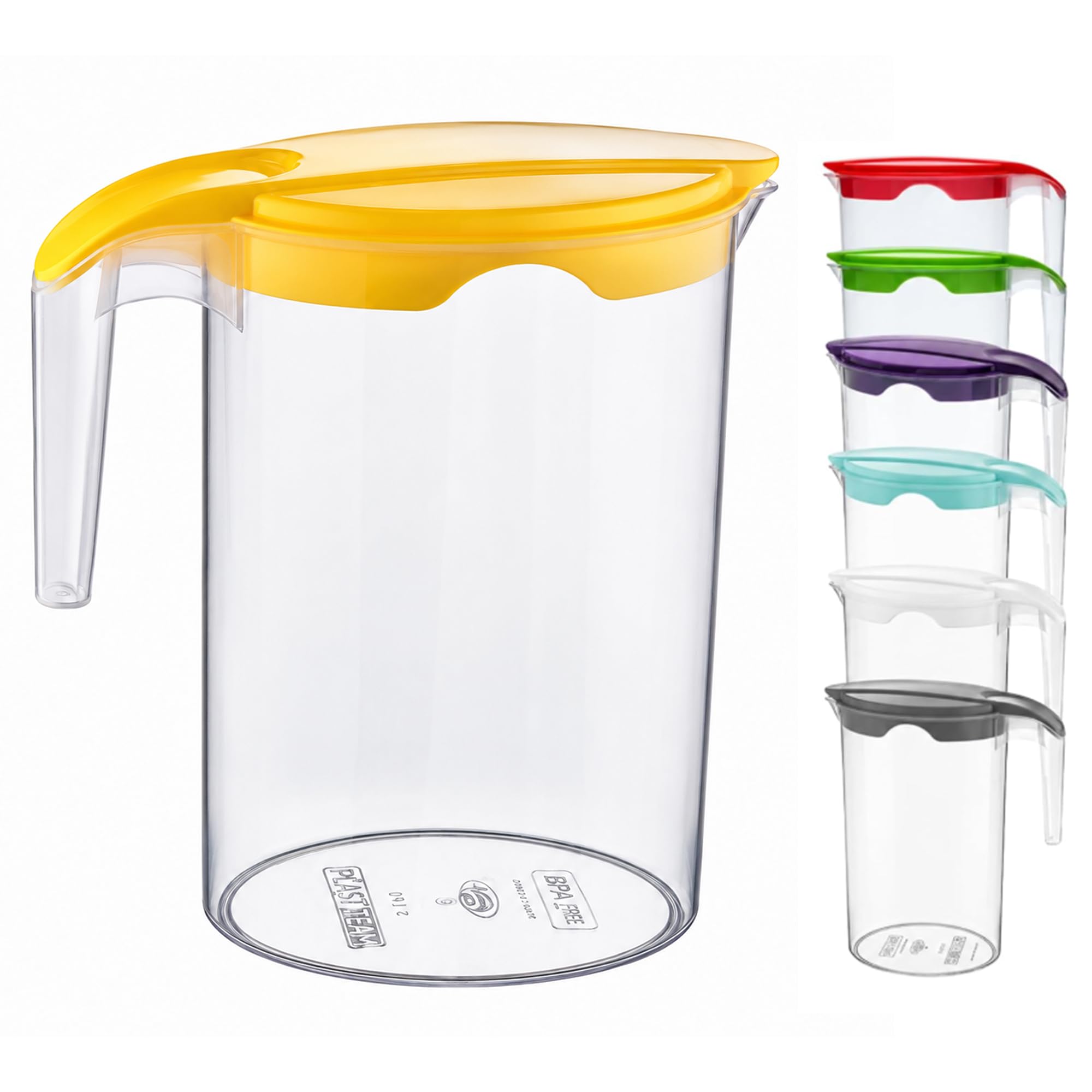 ANGIX 1.75 Litre Plastic jug with Lid Water Juice Milk Pitcher Fridge Door Storage Container Ideal for Cocktails, BBQ's, Parties, Camping & Everyday Indoor/Outdoor Use