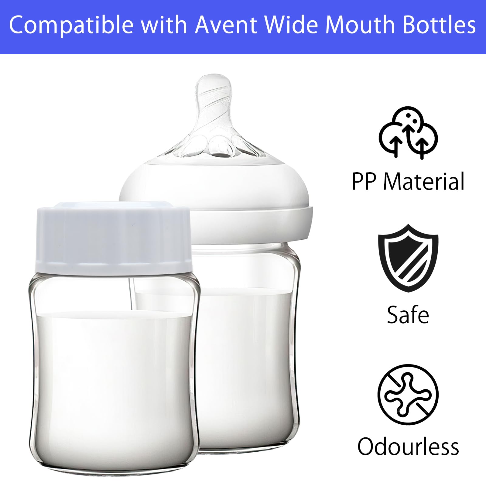Tappi per biberon Avent, 6 tappi per bottiglie da viaggio, compatibili con bottiglie a collo largo, colore bianco, per biberon