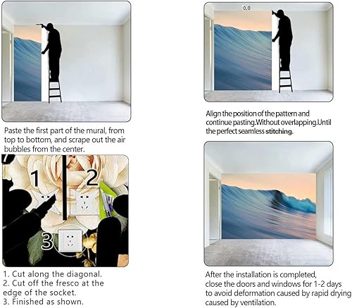 Miniatura 4 de YANFENQI Papel Tapiz para Muebles De Madera Sea Wave Bathroom Wallpaper Landscape Room Decor DIY-Friendly (W) 40" X(H) 31.5"