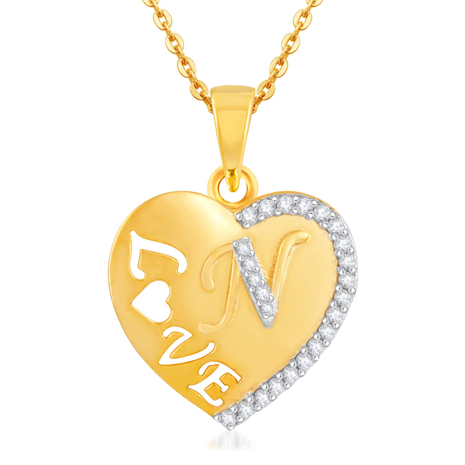 Valentine Love Pendant N Letter Gold plated Heart shaped Valentine Latest American Diamond for Women Girls Girlfriend Couples Lovers alphabet Cubic Zirconia Brass Chain Pendant-image-42