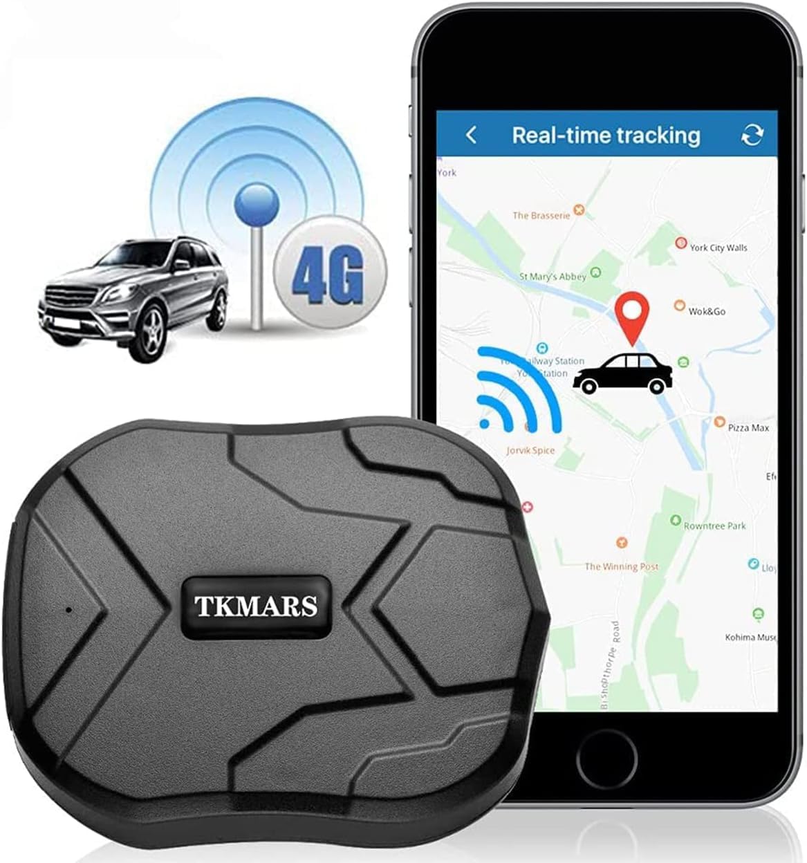 4G Localizador GPS para Coche con Tarjeta SIM, Rastreador Magnético de Larga Espera con Batería de 5000mAH, Posicionamiento en Tiempo Real de App, Alarma de Vibración y Velocidad, Geo-Cerca, TK905E