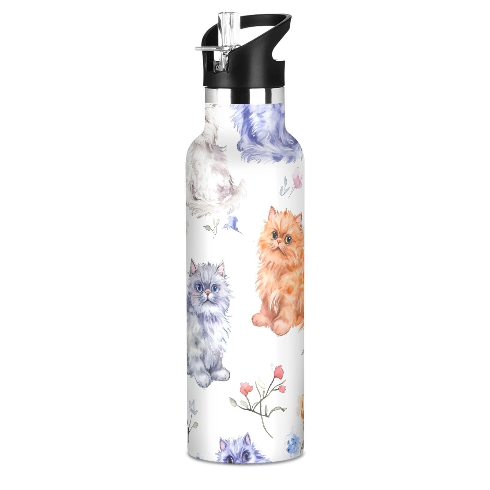 Cartoon Selkirk Rex Cats White BPA-Free Leak Proof Gym Water Bottle with Handle Double-Wall Insulation for Travel, Camping, Bike termo termico para agua