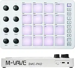 Controlador MIDI SMC-PAD M-VAVE, 16 Almofadas Sensíveis à Velocidade RGB, 8 Botões Atribuíveis, Conexão USB-C Bateria Recarregável sem fio suporta a maioria das conexões PC telefone celular CUVAVE