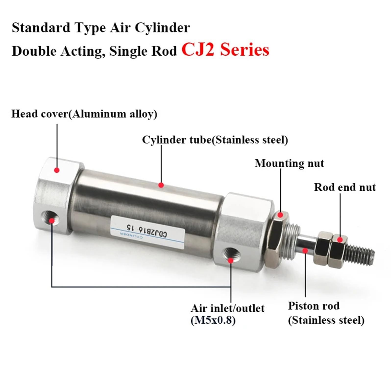 Cilindro neumático de aire de acero inoxidable CDJ2B10 CDJ2B16 Mini de doble efecto, vástago simple, diámetro de 10 mm, 16 mm de carrera, 5~150 mm con imán(30mm Stroke,Bore 10mm)