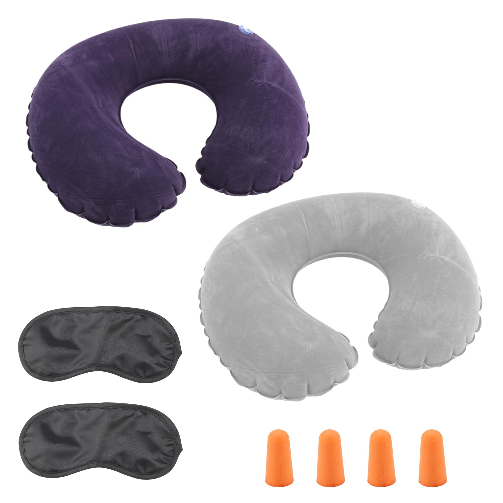 Rumgug Rumgug Kit de Descanso para Viaje: 2 Almohadas Cervicales Inflables y Plegables con Máscara para Ojos y Tapones para Oídos, Ideal para Avión, Coche (Blau + Grau)