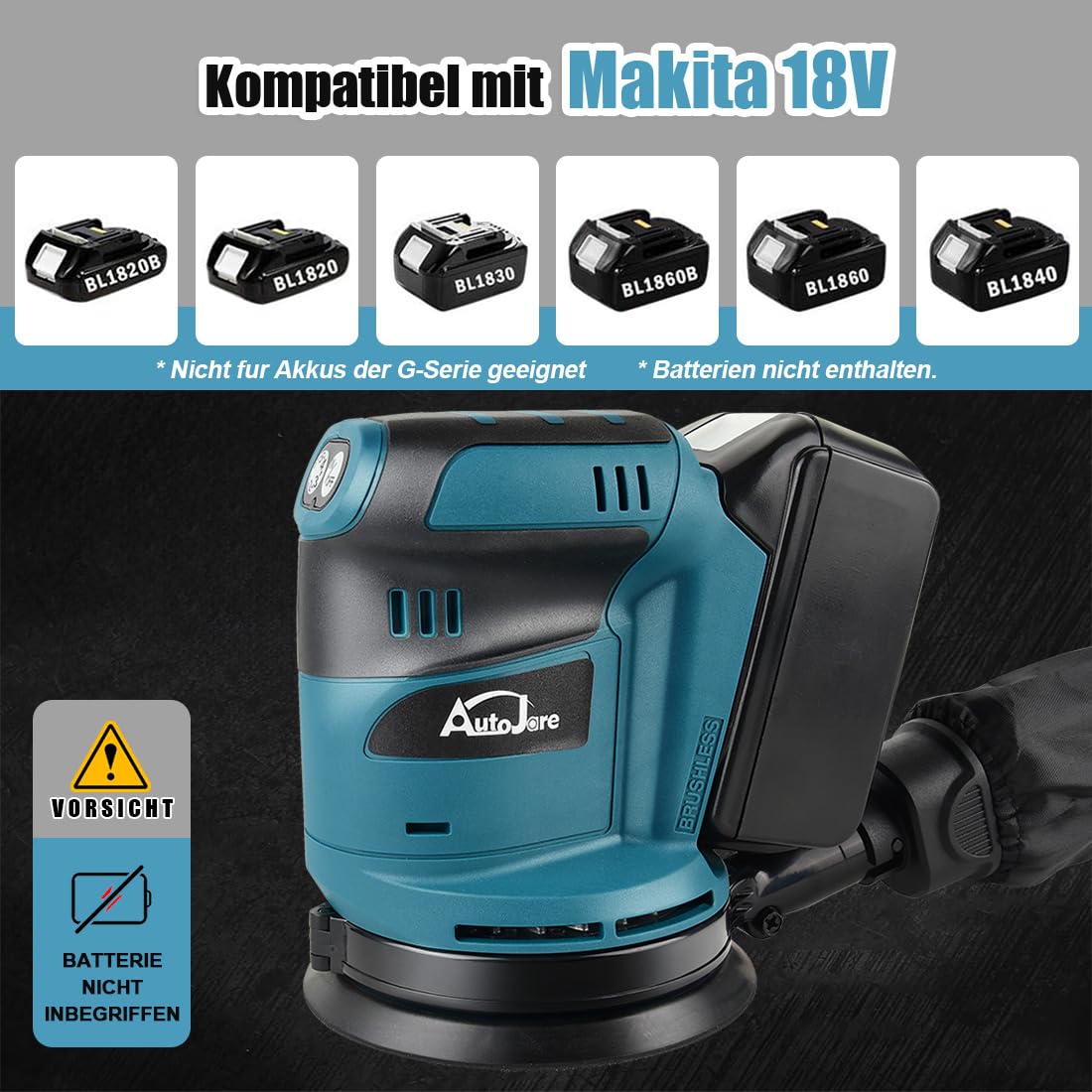 Bürstenloser Exzenterschleifer Kompatibel mit Makita 18V Batterie 6 Leistungsstufe Exenterschleifmaschine 125MM Schwingschleifer zum Schleifen, Polieren, Oberflächen glätten (ohne Akku)