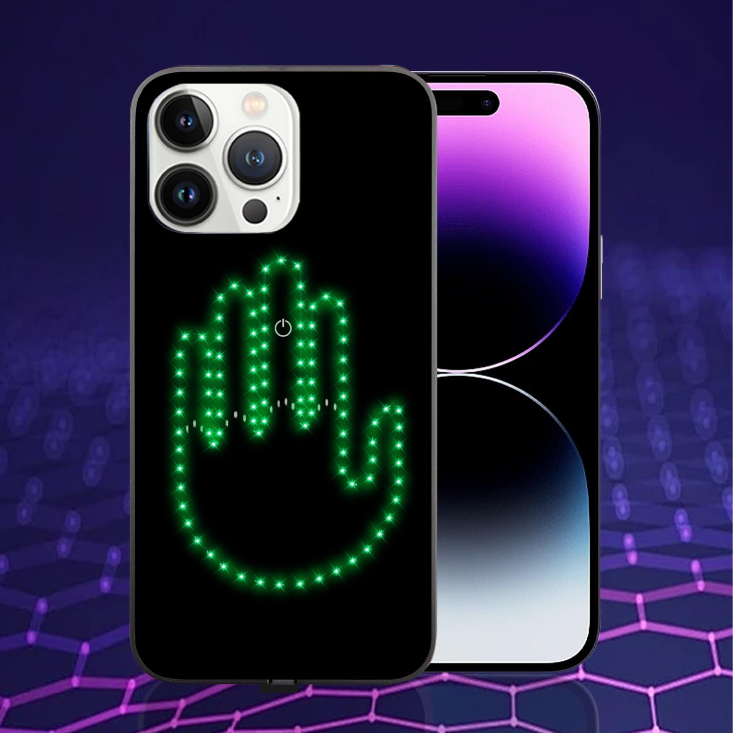 YOLOLAND MagSafe Bezel-Less Led Illuminated iPhone Case, Cool Light-up, Touch-to-Switch Pattern Mode, Compatible with iPhone 14 Pro Max, Green Finger