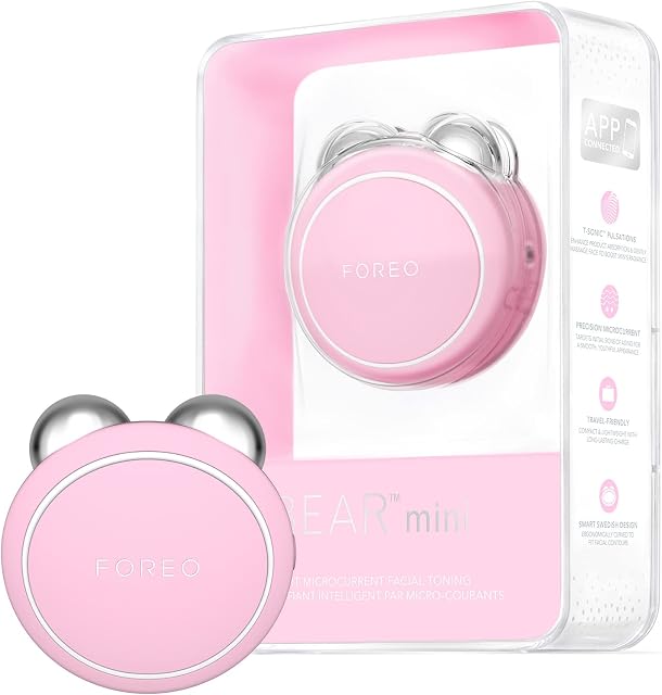 Foreo Bear Mini Targeted Microcurrent Face Lift Device | Double Chin Reducer | Face Sculptor & Jaw Excerciser | Immediately Visible Non-Invasive Face Lift | Pearl Pink