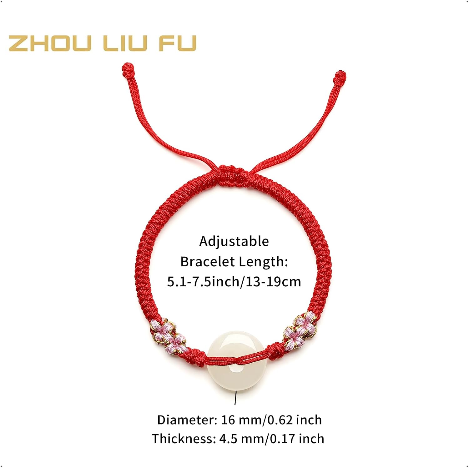 ZHOU LIU FU Real Jade Bracelets Healing Natural Round White Jade Peace Buckle Red Braided Bracelet Blessing Jewelry for Women Mom Daughter Birthday Anniverdary Friendship