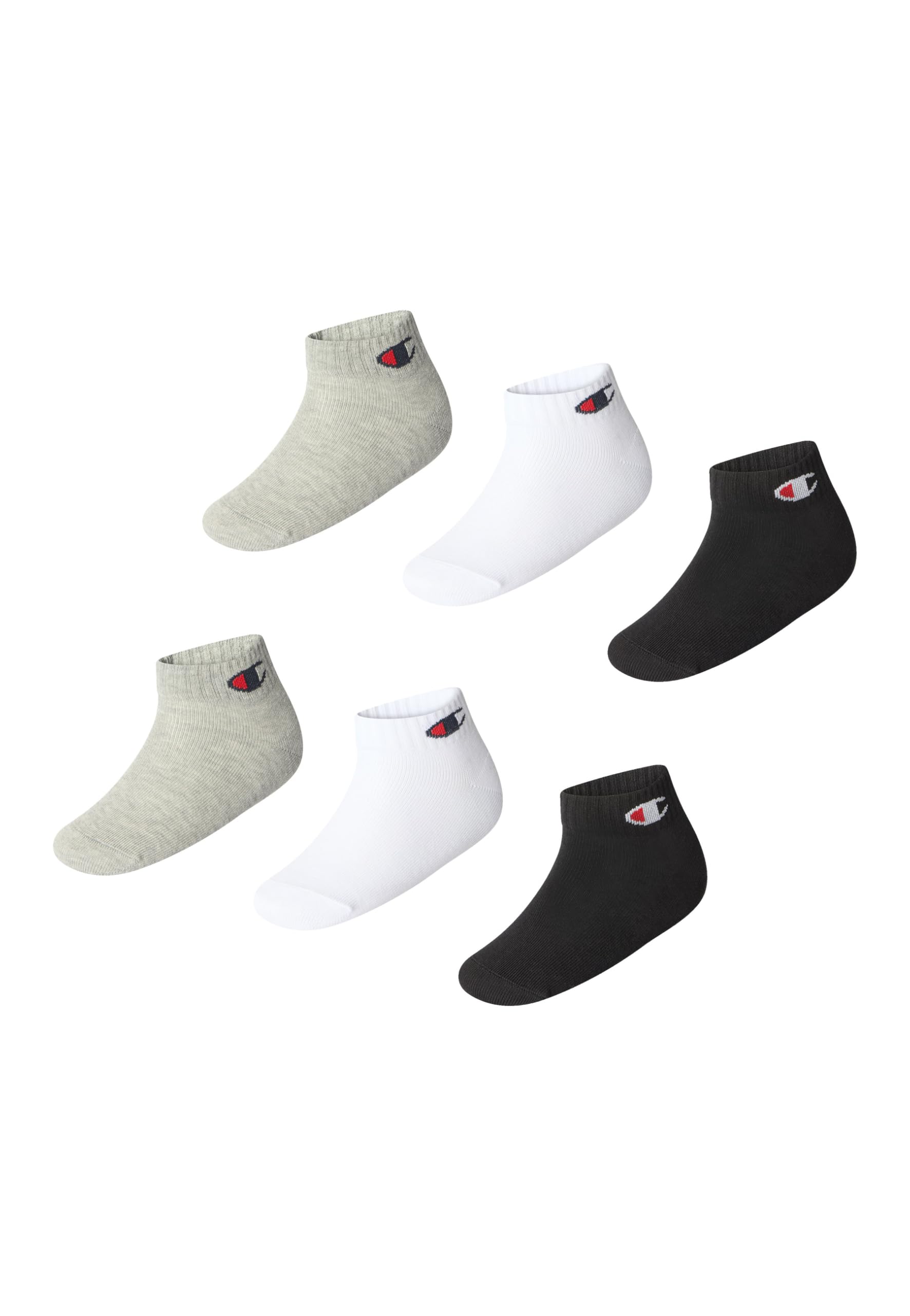 Champion BASICS NOS Junior Socks, Quarter, Navy Blue, Grey Melange and White, 6 Pack