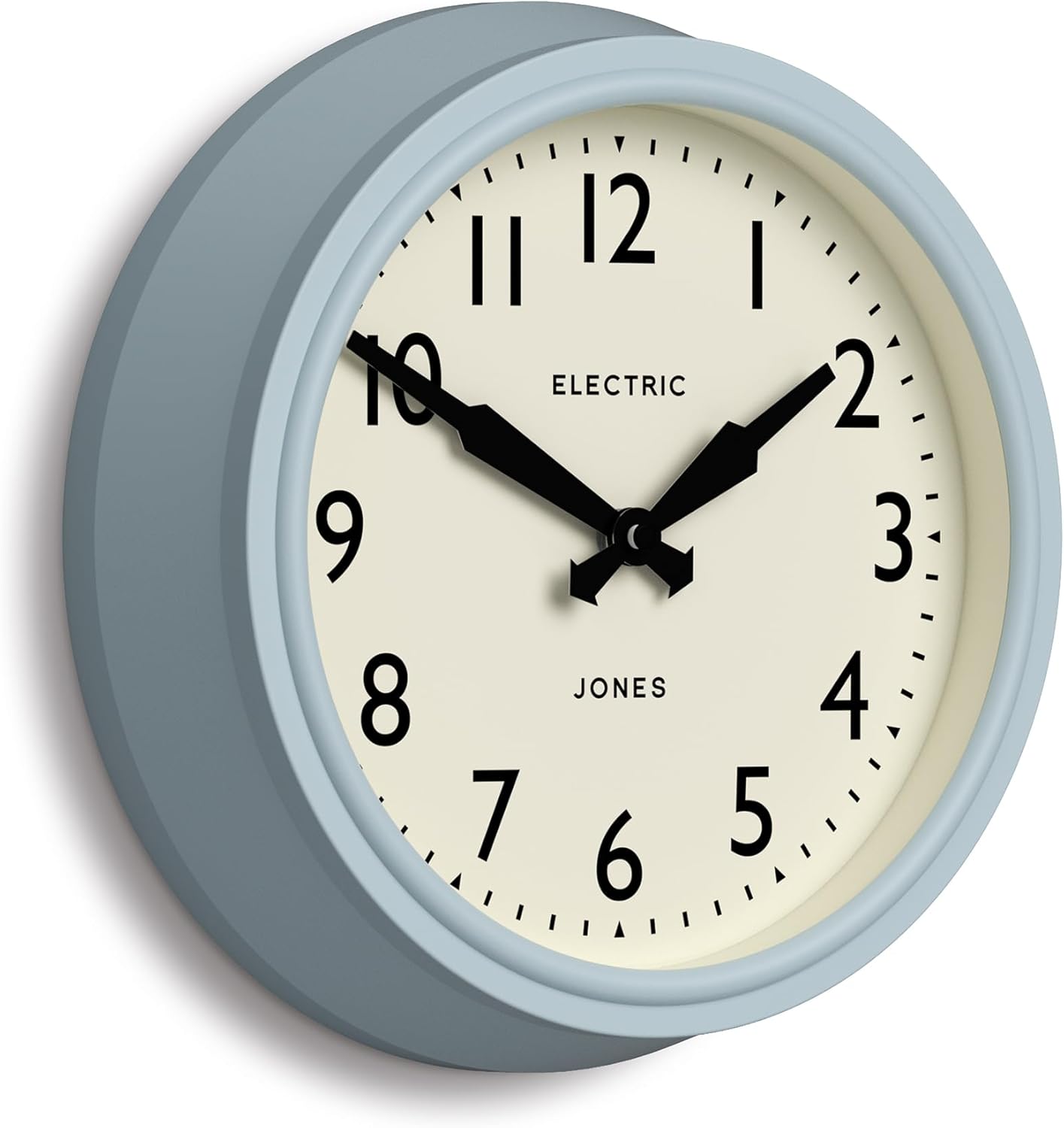 JONES CLOCKS® Telecom Wall Clock | Round Vintage Retro Clock | 10.5 inch | Pale Blue | Modern take on a Vintage Classic for Kitchen, Living Room or Office