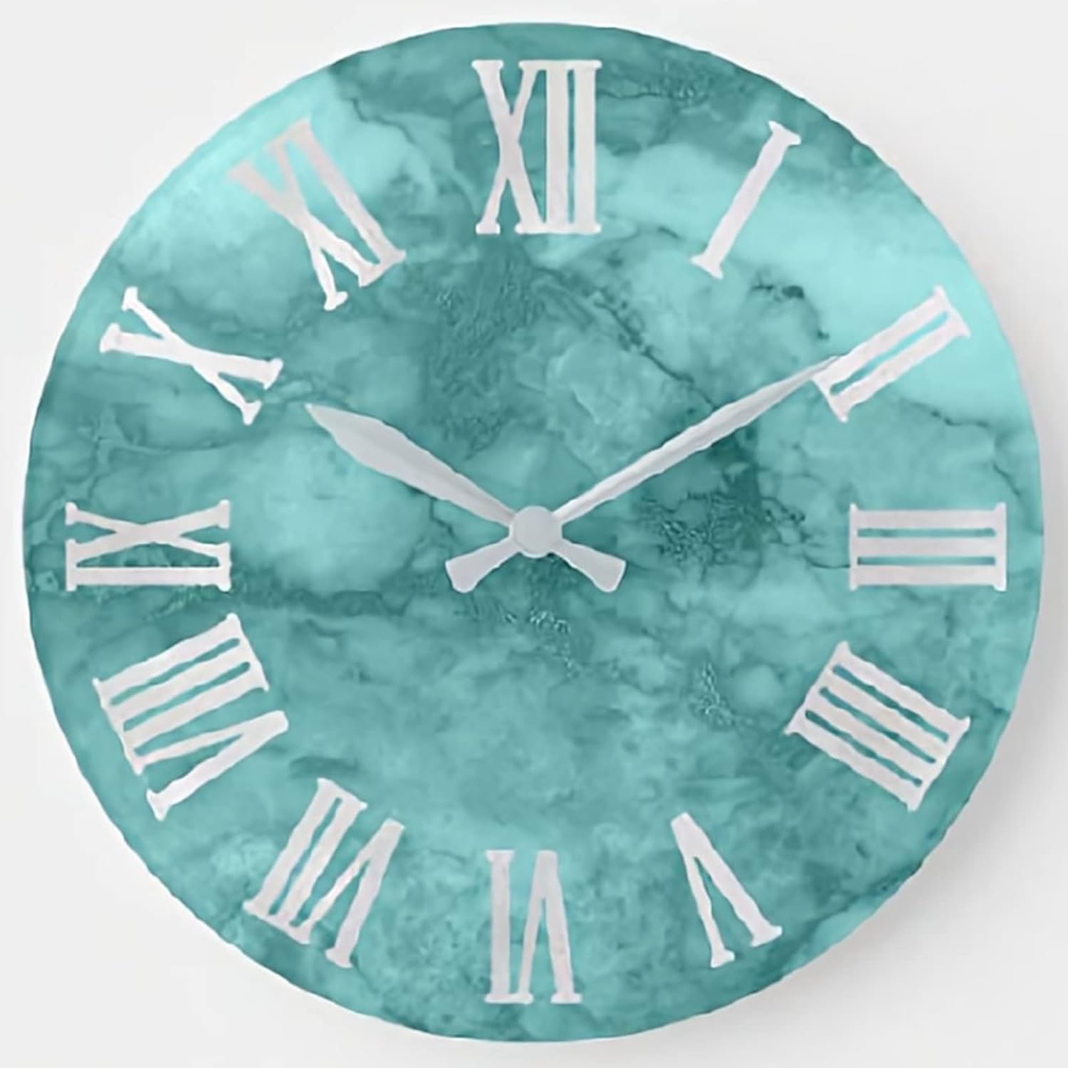 Teal Aqua Wall Clock Blue Gray Silver Wooden Round Clocks Wall Decor 15 Inch Battery Operated Decorative Wall Clock Silent Round Wood Wall Clock Hanging Clocks for Bedroom Decor Living Room