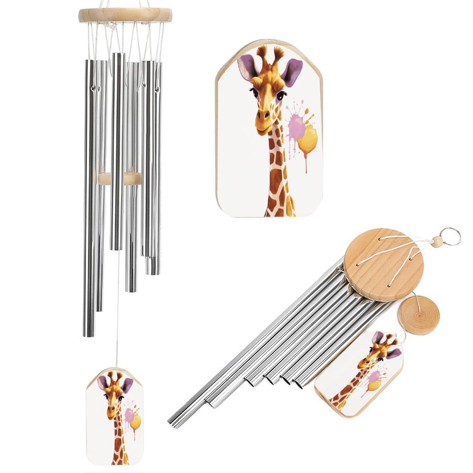 Fekiloot Style Giraffe1 Tone Wind Chimes For Outside,Wind Bell With 6 Aluminum Alloy Tubes,Sympathy Wind Chime For Yard/Garden/Patio Decor