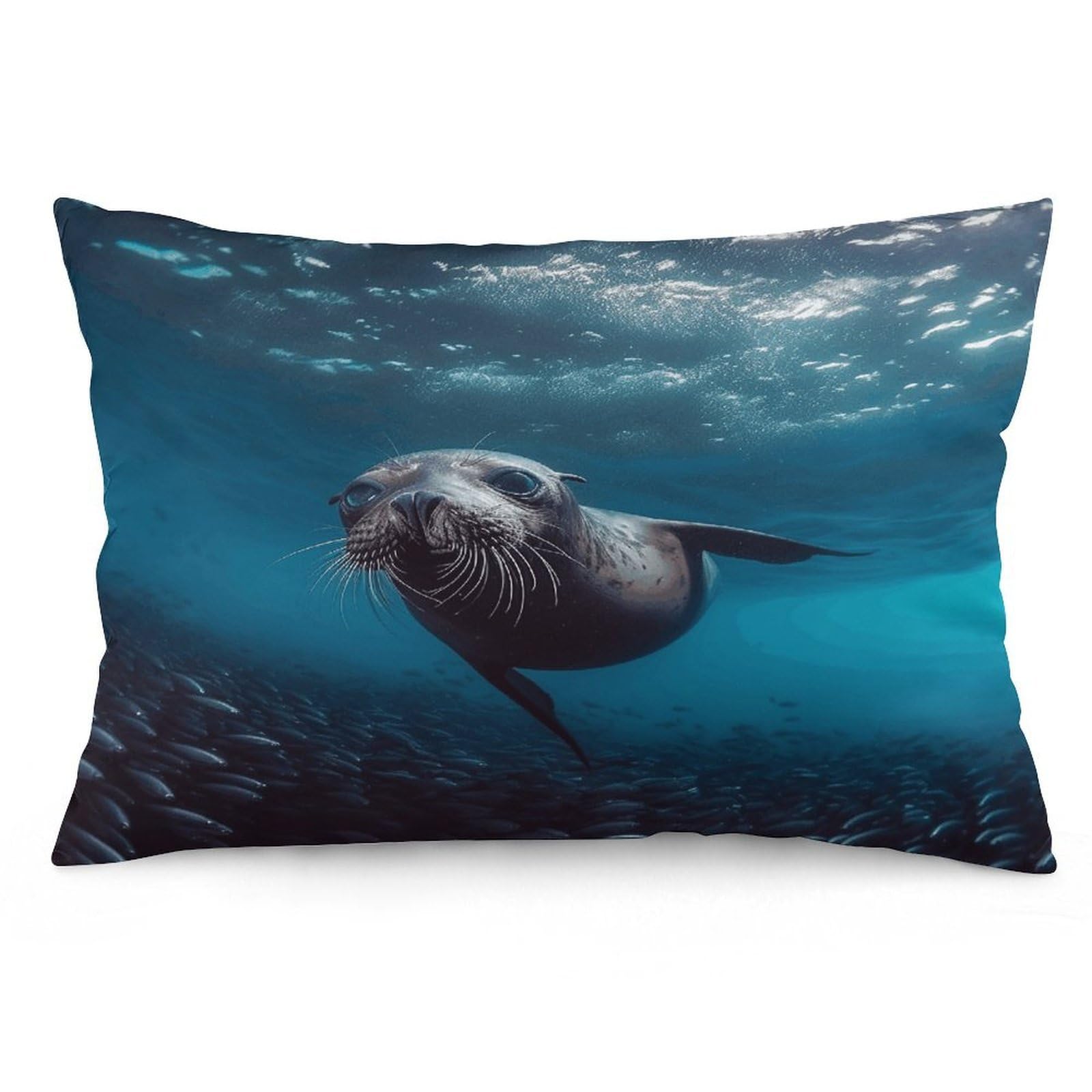 Underwater Sea Lion Throw Pillow Cover Soft Lumbar Pillow Covers with Zipper Breathable Rectangular Cushion Case Polyester Pillow Case Decorative Body Pillow Cover for Couch Bed