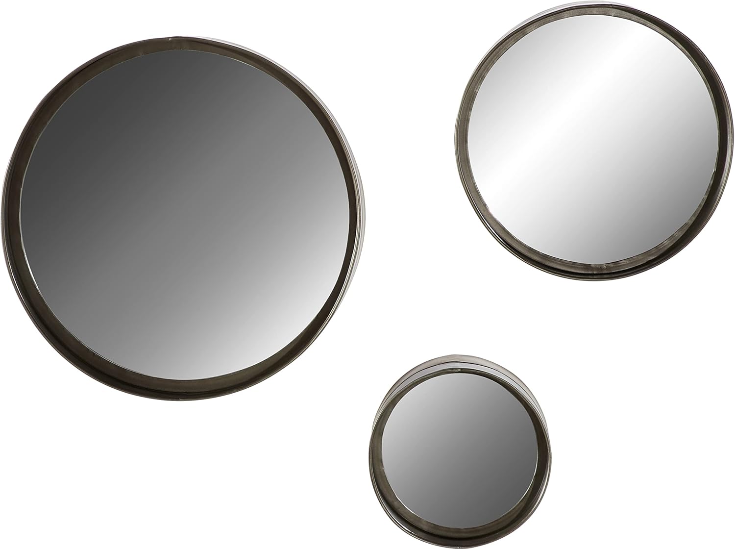 Set of 3 Round Bronze and Wood Wall Mirrors