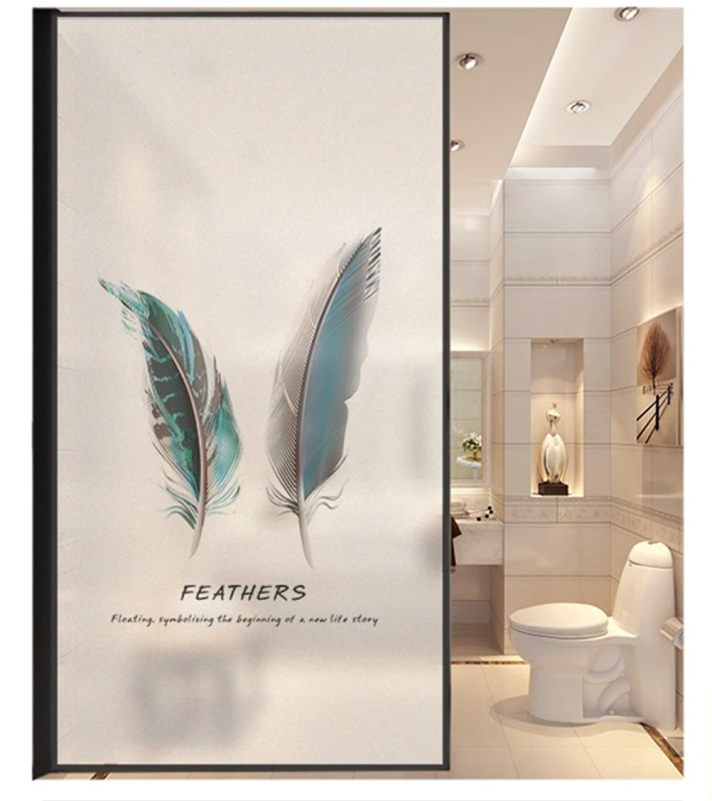 Piume Colorate Pellicola Privacy Pellicola per Finestre Vetri,Adesivi Finestra Autoadesive Anti 99% UV per Ufficio Bagno Camera da Letto Casa Sala di Riunione Cucina (45x300CM