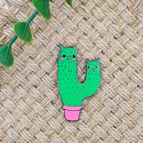 Image of Cat Head Bonsai Cactus Pin - Fun Series | Premium Enamel Pin - Statement Lapel Pin - Plated Badge for Clothing, Bags, Hats, Jackets, and Lanyards