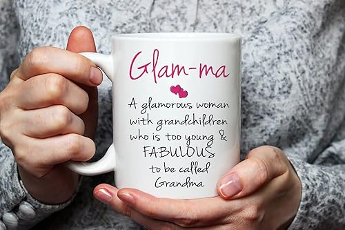 Miniatura 3 de Fonhark - Taza para abuela, Glam-Ma Glamorosa y fabulosa, taza de café de 11 onzas, color blanco