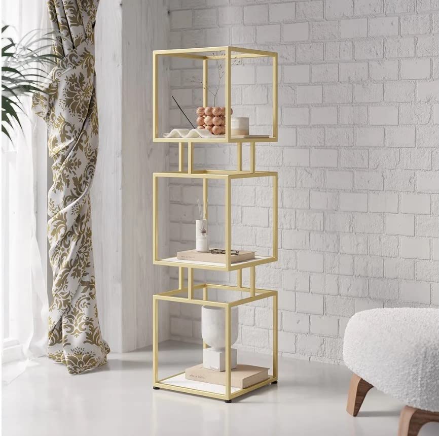 Multipurpose Metal Iron Book Shelf/Corner Shelf - Beautiful & Lightweight Book Storage Rack Shelf for Home & Office (Three Shelf Gold)-image-22