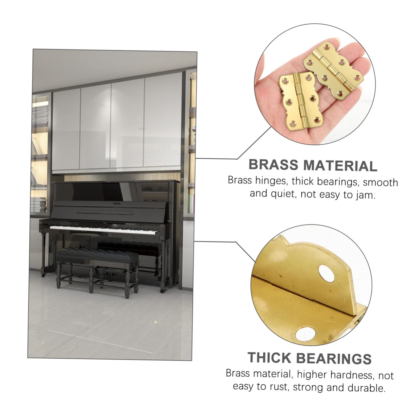 Uonlytech 10piezas Bisagras De Latón Para Piano Accesorios Musicales Resistencia La Corrosión y Desgaste Para Atriles De Piano y Estanterías Dorado