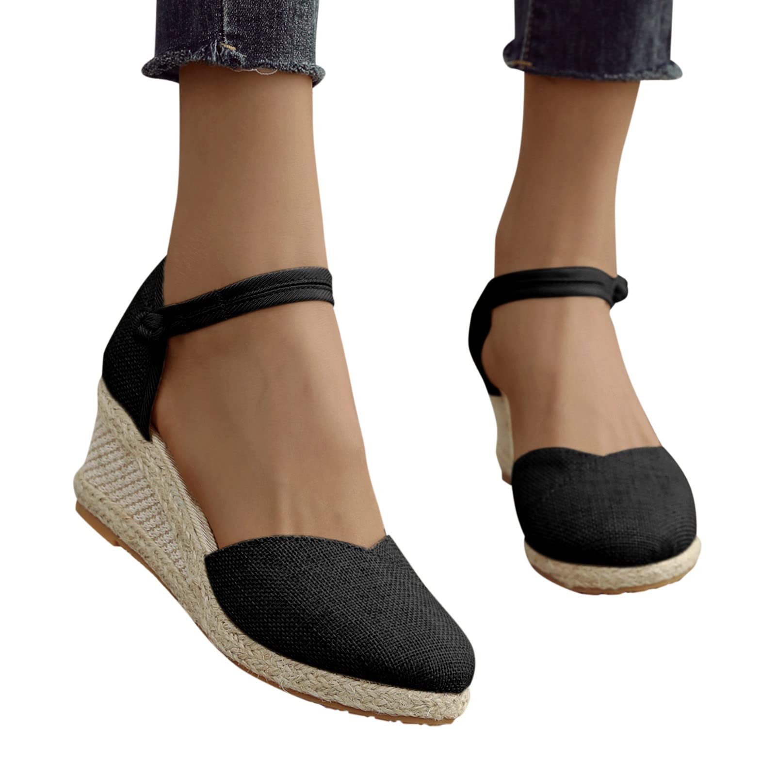 Zapatillas de cuña Bordada Floral para Mujer diseño Veraniego Estilo Resort con patrón Elegante y tacón Estable