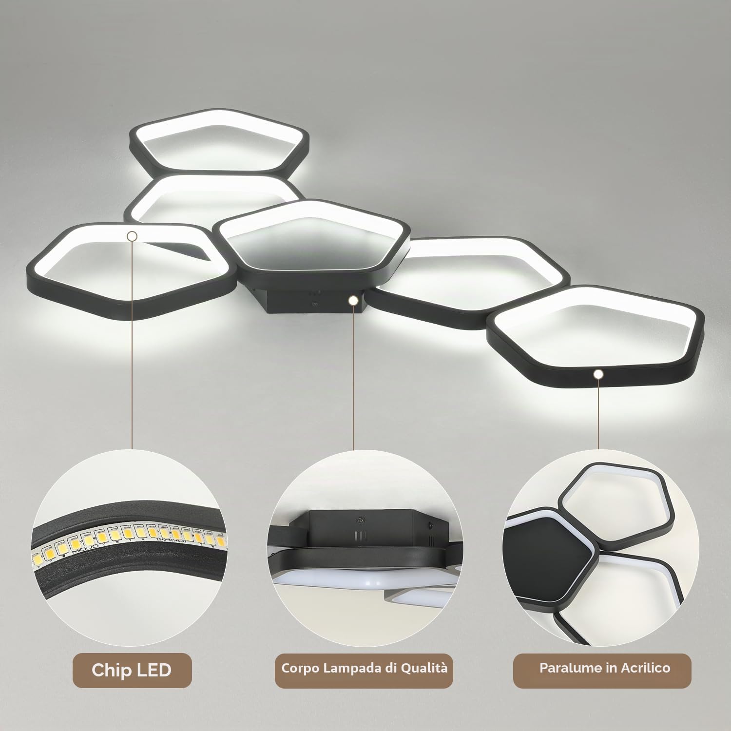 Plafoniera LED Soffitto 90cm Dimmerabile 3000K-6500K, con Telecomando e APP, Lampadario Moderno Nero per Camera da Letto, Soggiorno, Cucina e Sala da Pranzo, Funzione Memoria e Luce Notturna