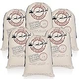 LKITMIUT 6 Pack Santa Sacks - Large Cotton Canvas Gift Bags With Drawstrings - 27.5' x 19.5' - Christmas Party Supplies