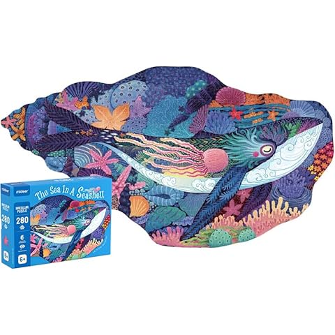 Mideer 280 Piece Large Animal Shaped - Kids Animal Jigsaw Puzzle for Kids - Long Thick Pieces Illustrated with Foldout Image Sheet - Children 5 + Years - The Sea in the Seashell Cover