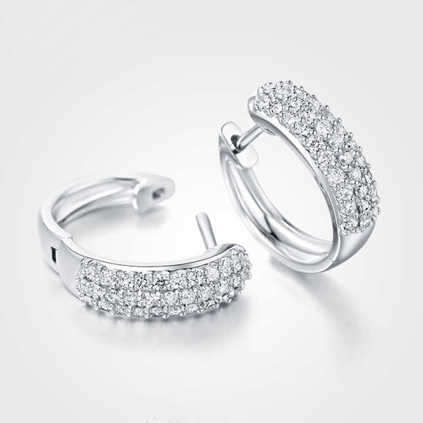 Epinki 9K/14K/18K białe złoto Creole Hoop Prawdziwe Złoto Biżuteria, 3 rzędy kolczyków laboratoryjnych Diament (szlif okrągły, biały), kolczyki damskie w stylu vintage 18/14/9-karatowe złoto