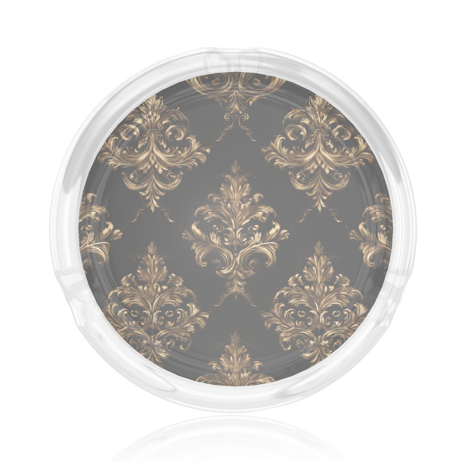 Luxurious Golden Ornamental Motifs On Black Glass Ashtray For Cigarettes Ash Trays Case For Home Office Decor