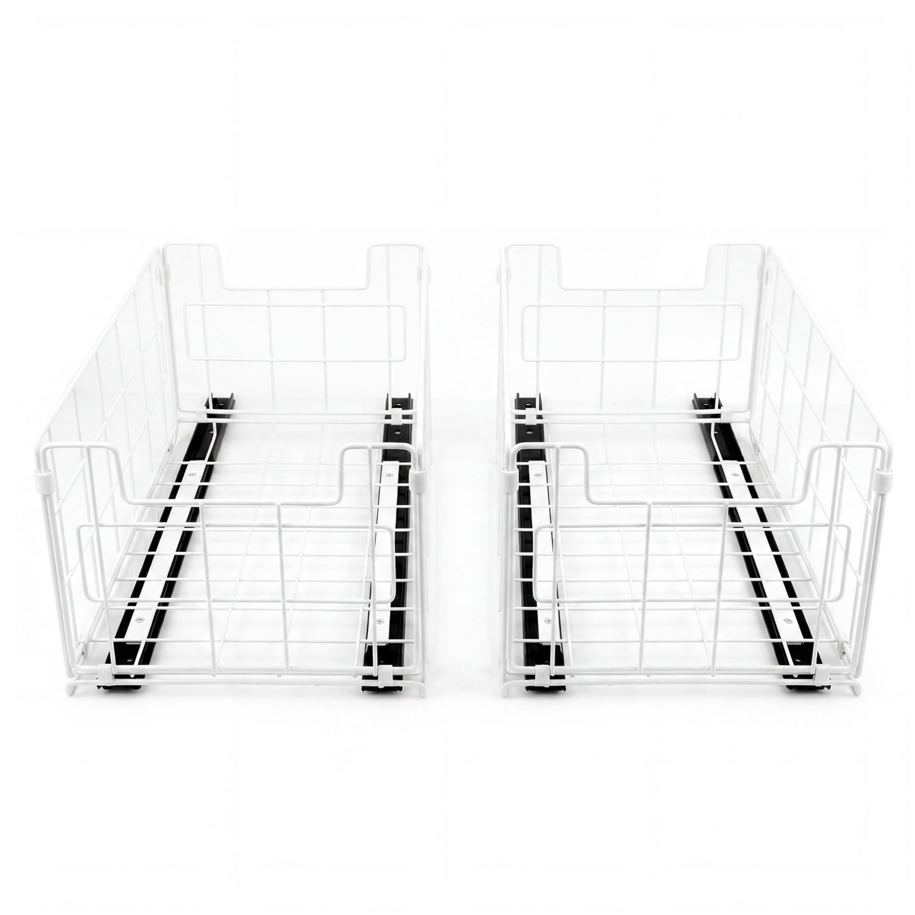 Lot de 2 paniers coulissants coulissants très résistants pour armoire de cuisine, salle de bain, maison, 35,1 x 21,6 x 16 cm (l x L x H), blanc