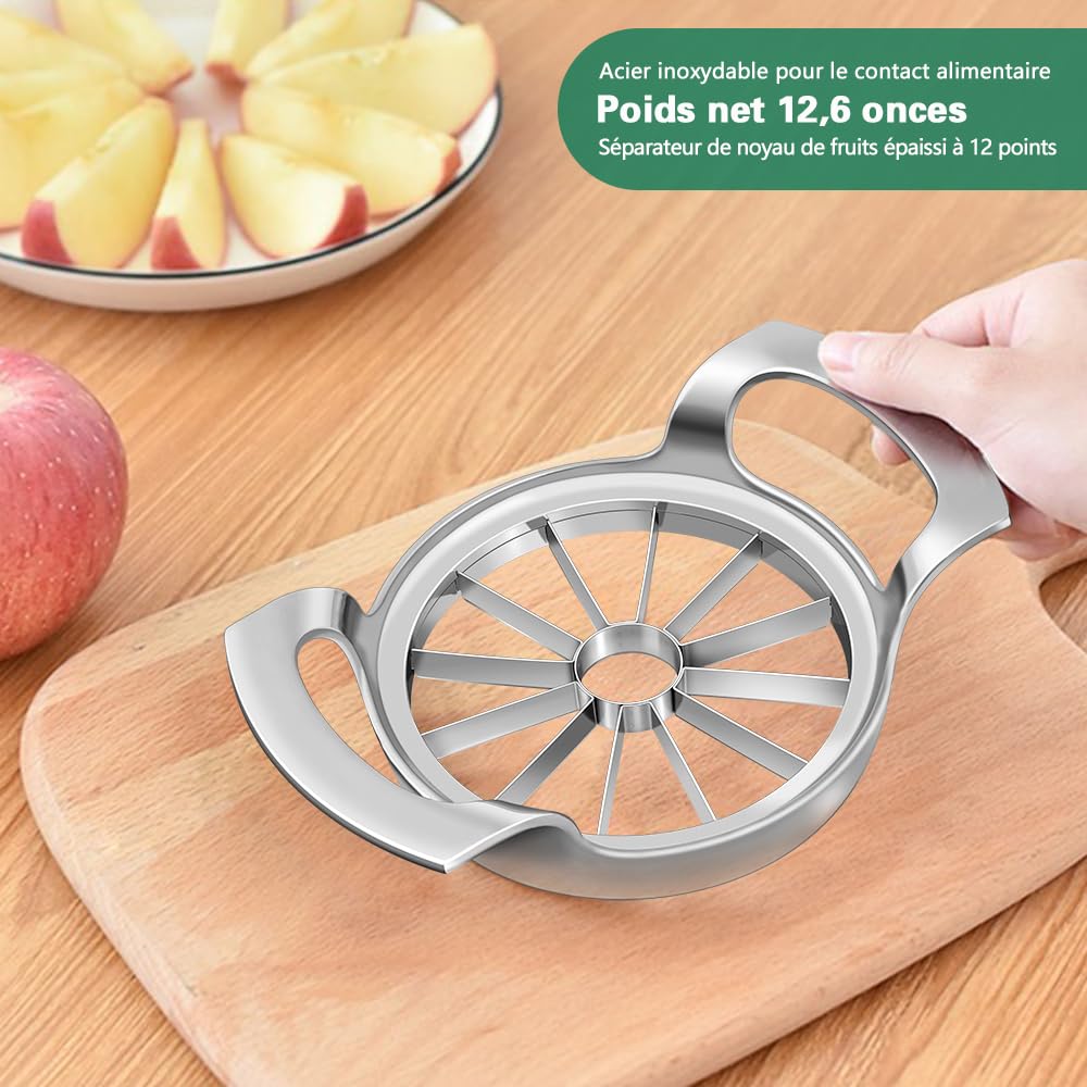 Trancheuse de pommes en acier inoxydable 12 lames extra large coupe jusqu'à 4 pouces