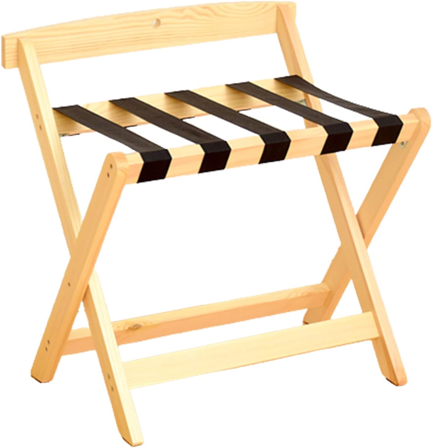 Luggage Rack Foldable Luggage Rack for Guest Room with 5 Black Nylon Straps, Wooden Straight Leg Luggage Rack for Guest Room, with Wooden Back,