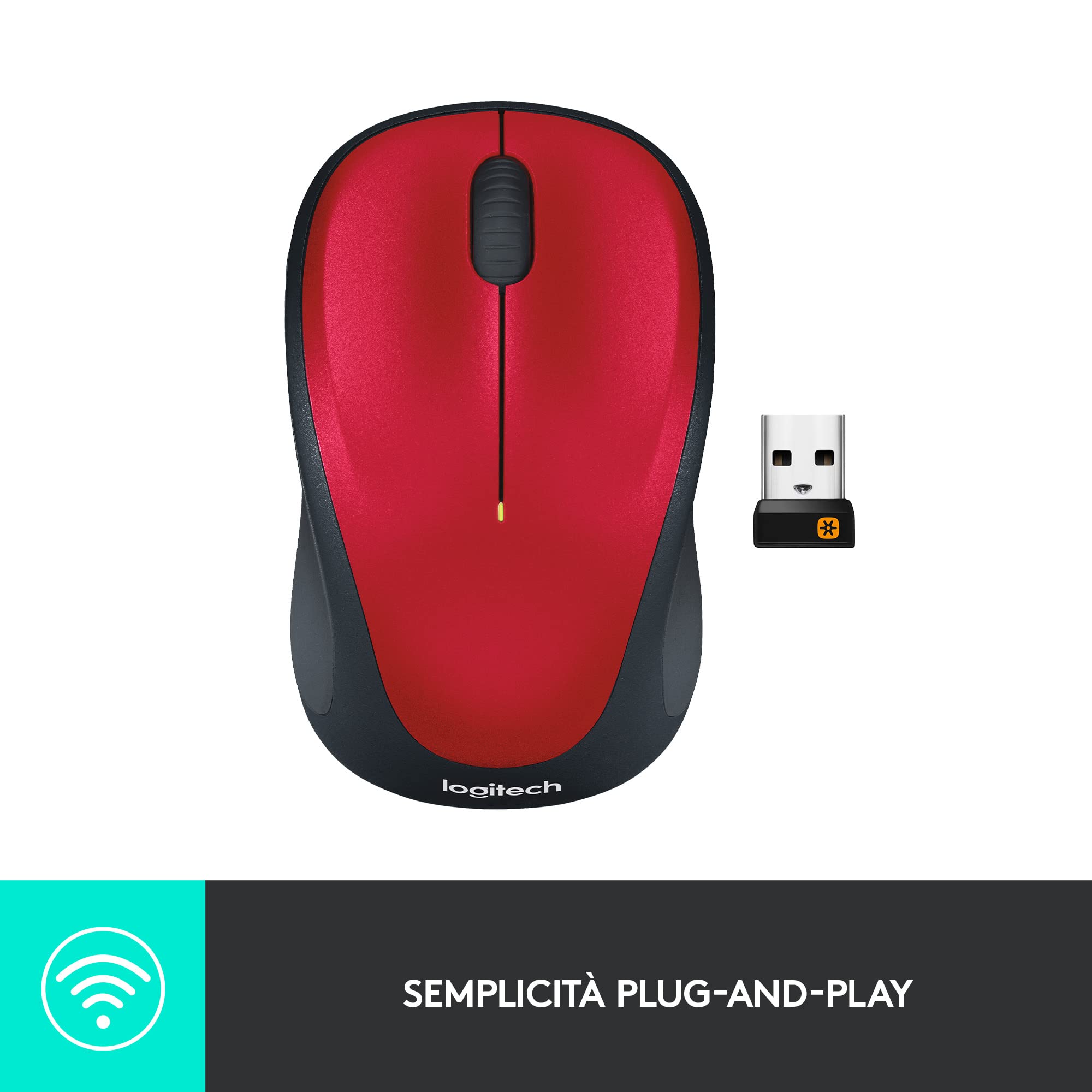 Logitech M235 Mouse Wireless | 2,4 GHz, Ricevitore USB Unifying, Tracciamento Ottico 1000 DPI, Batteria 12 Mesi, Compatibile PC/Mac/Chromebook - Rosso