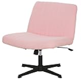 Criss Cross Chair Comfy Armless Cross Legged Office Chair No Wheels Desk Chair Wide Adjustable Swivel Computer Task Vanity Chair for Reading, Computer Gaming, Home Office, Vanity (Pink)