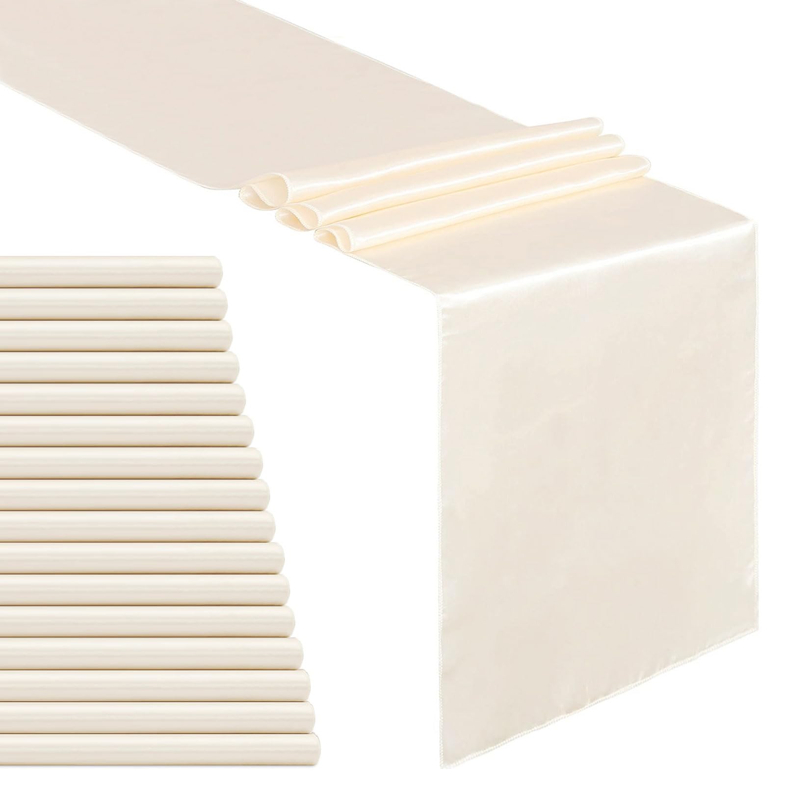 B-COOL Ivory Table Runners Satin Table Runners Wedding Table Cover Silk Smooth Fabric for Wedding Party Birthday Table Decorations 16 Pack 12x108 inch