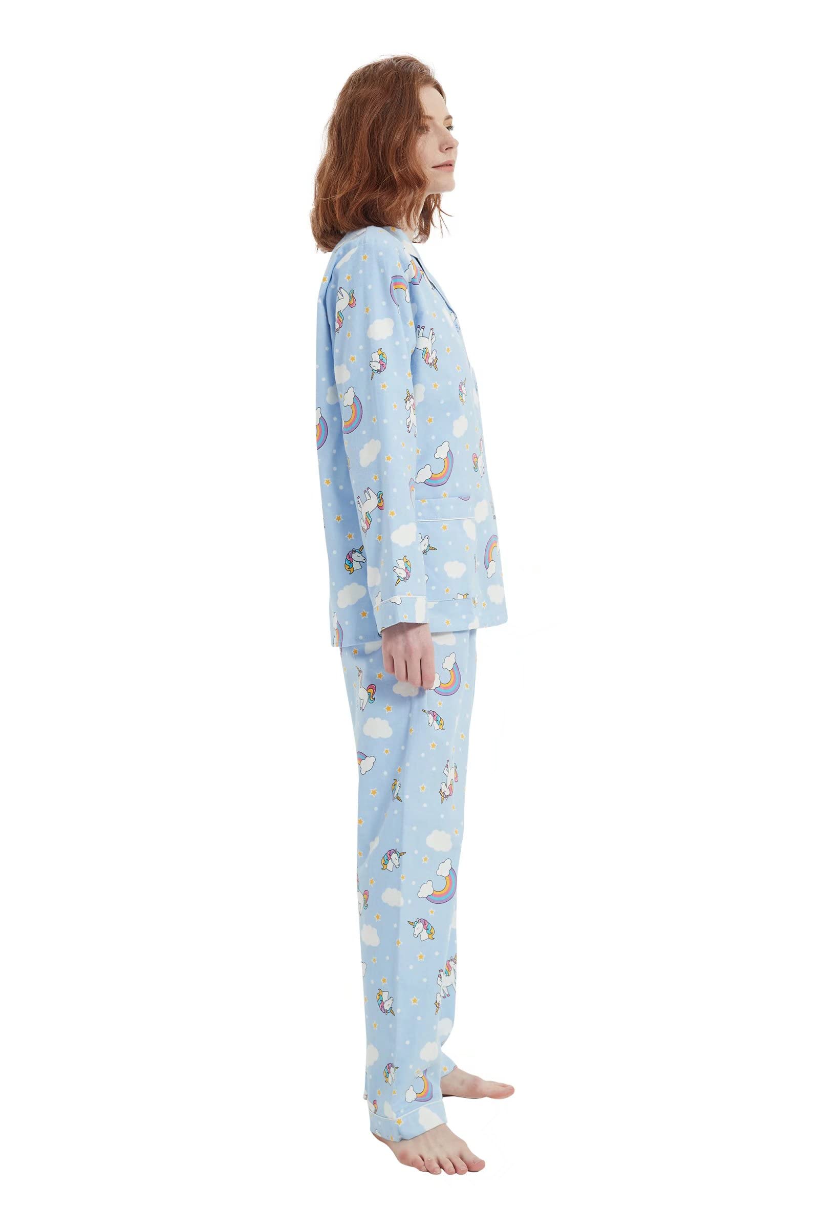 Amaxer 100% Algodón Conjunto de Pijama de Franela para Mujer Conjuntos de Pijama de Otoño e Invierno