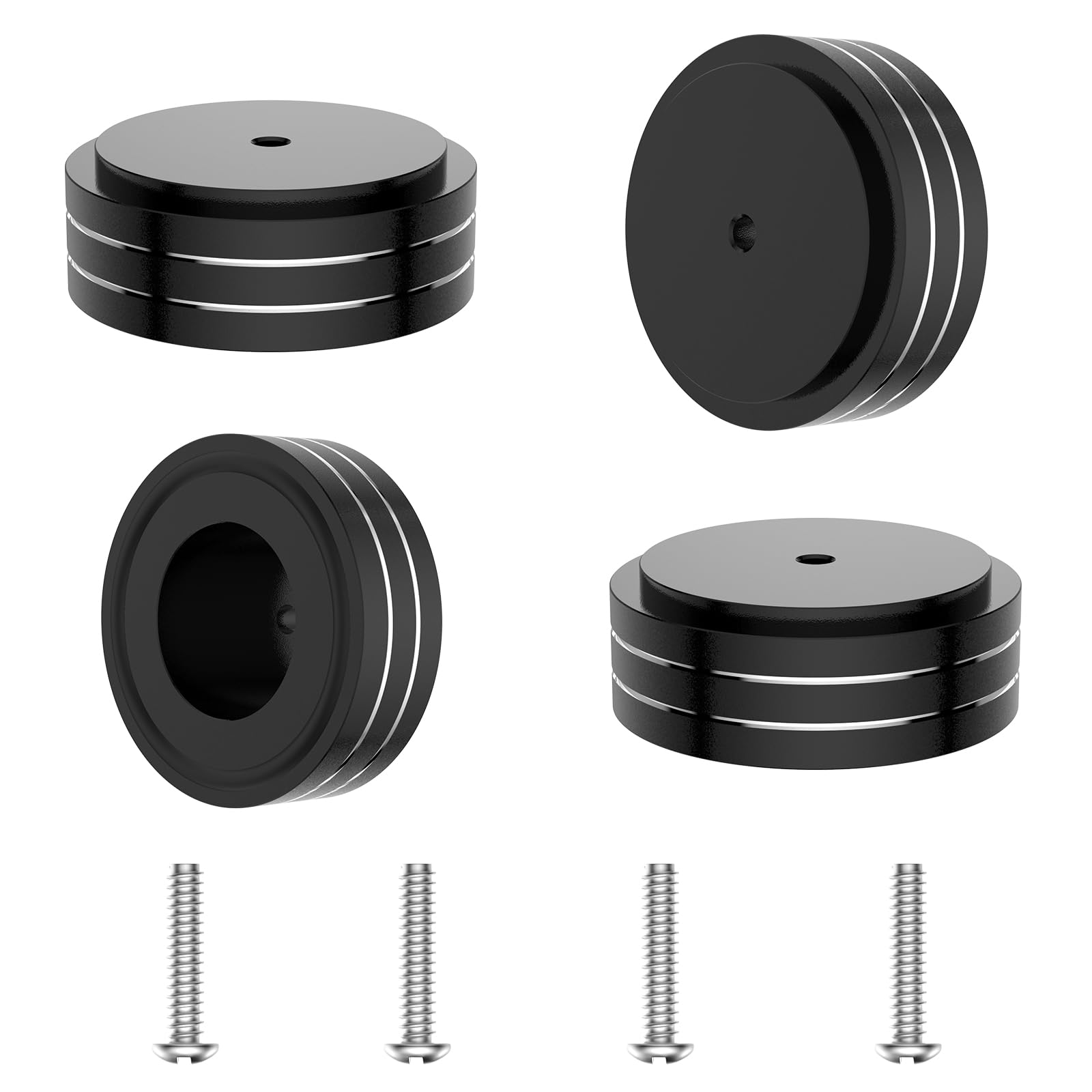 Piedini in alluminio 58x22 mm ammortizzatori vibrazioni HiFi nero con viti e anelli antiscivolo