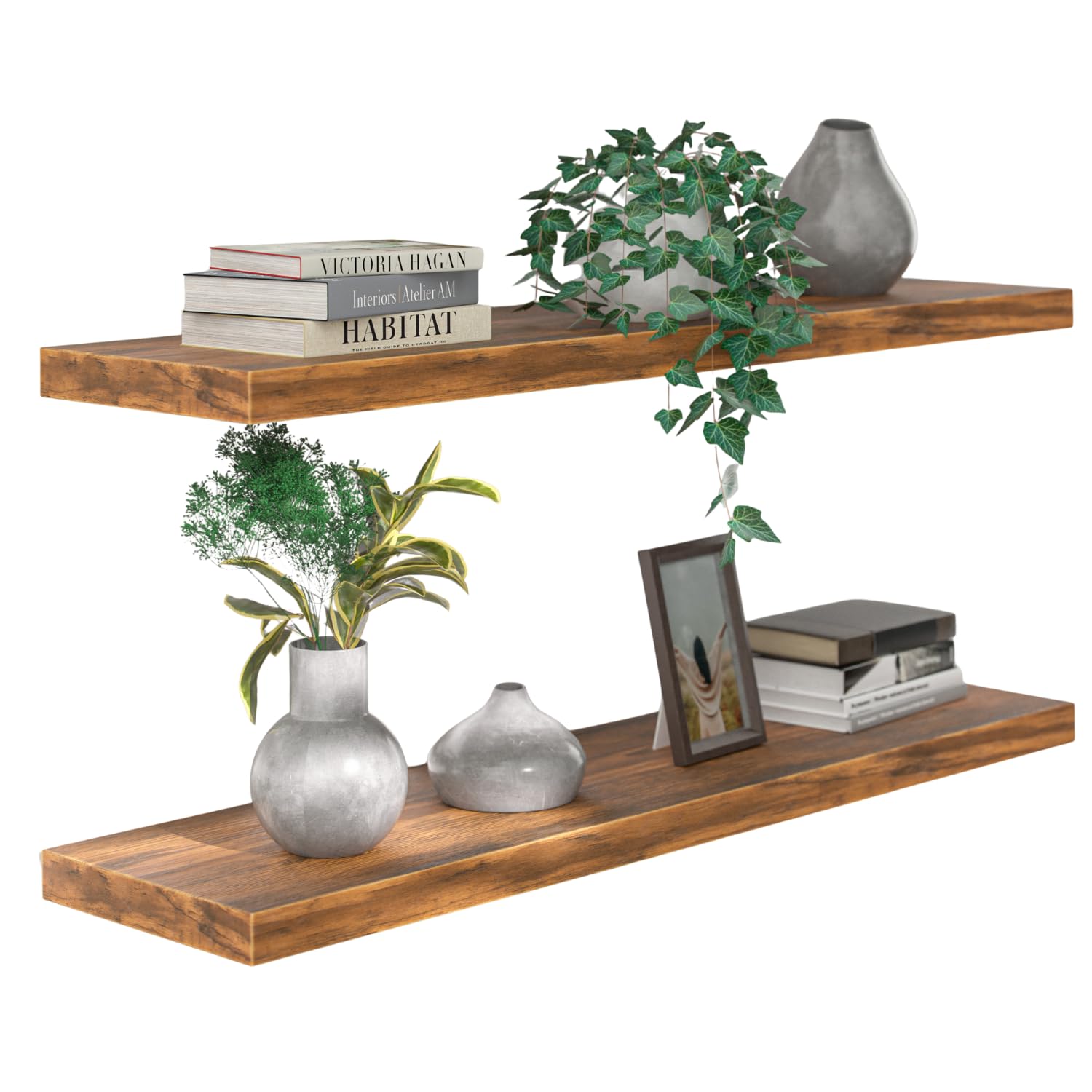 CASARIA 2x Dark Oak Floating Shelf Wall Shelving Hidden Fixing 110cmx23cm