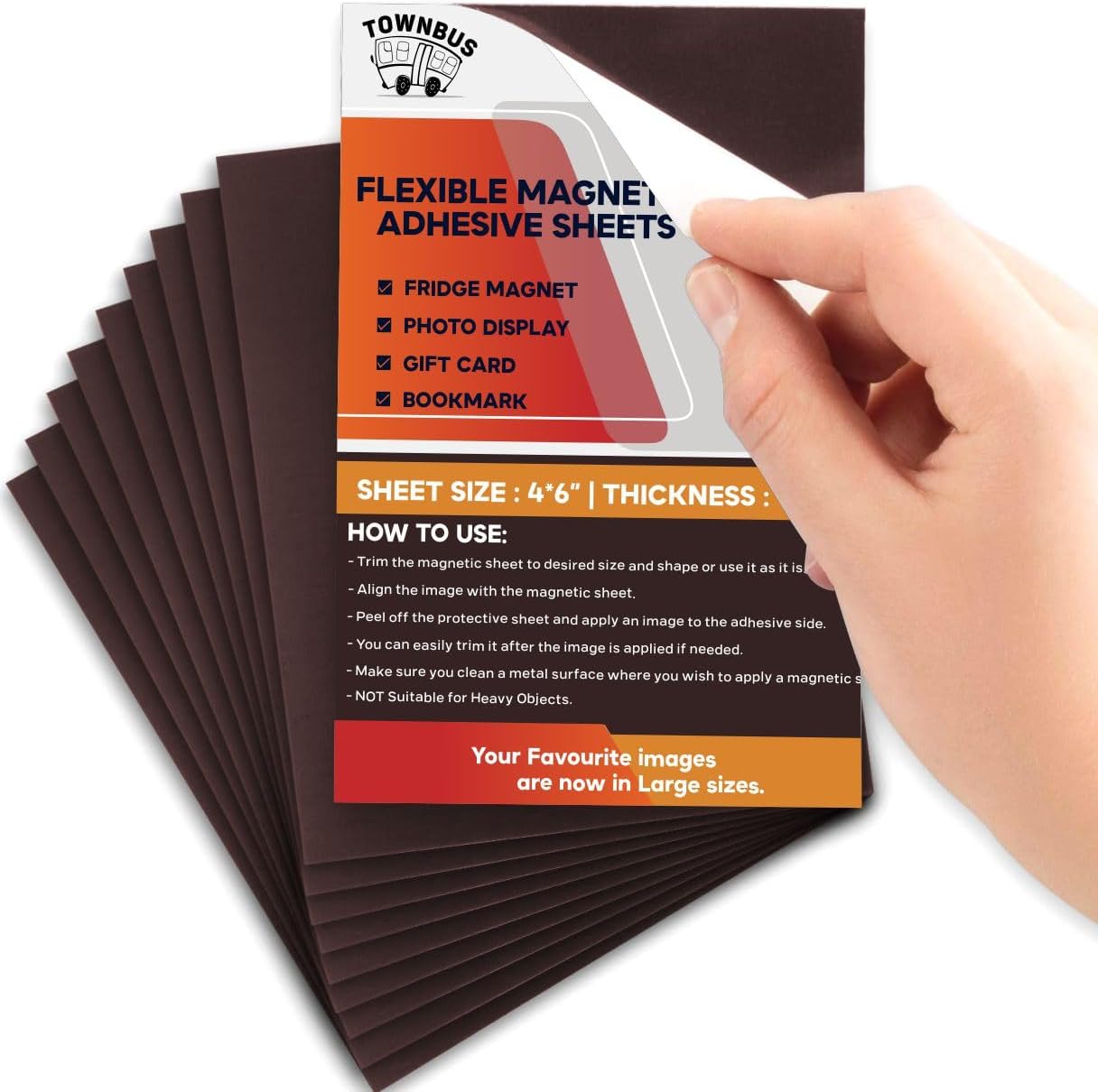 TOWNBUS - Pack of 5 | 4"x6" | 0.5mm Self Adhesive Magnetic Sheet | Just