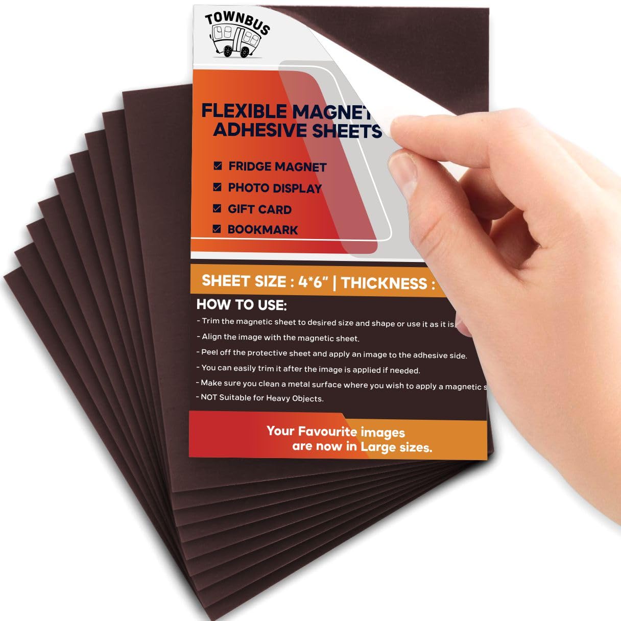 TOWNBUS - Pack of 5 | 4"x6" | 0.5mm Self Adhesive Magnetic Sheet | Just Peel Paste and Place to Make Your Craft, Photos a Magnet | DIY Crafts | Kid-Friendly