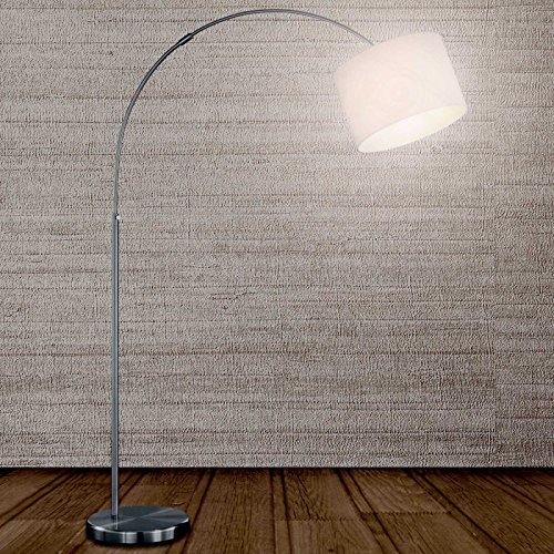 Piantana moderna lampada ad arco grigio nickel paralume bianco per soggiorno salotto camera da letto