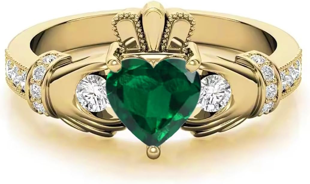 10K 14K 18K Gold Moissanite Claddagh Gemstone Engagement Rings Heart Shaped Gemstone Claddagh Ring Irish Claddagh Birthstone Ring for Women